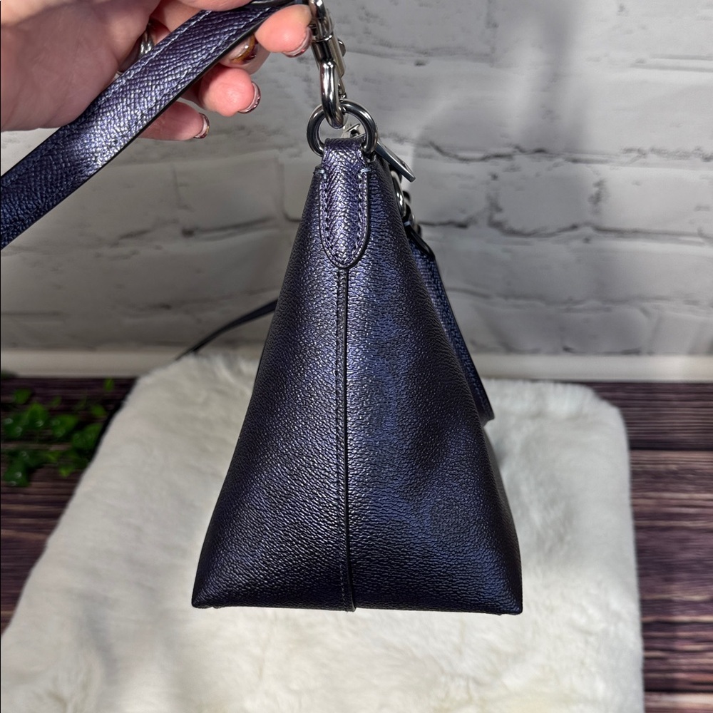 NWT COACH Navy Dark Blue logo print Sadie Satchel, Wristlet, Dust bag BUNDLE. - Picture 12 of 16